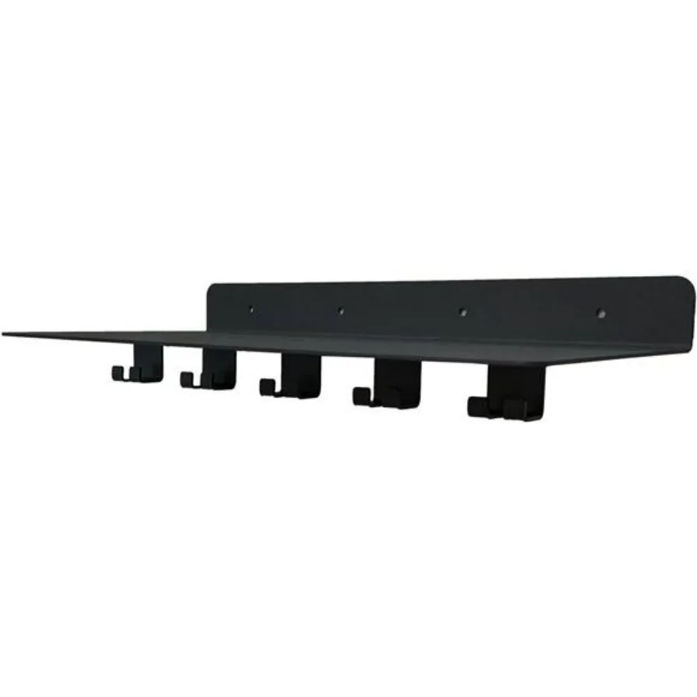 Wall Mounted Gym Shelf with Hooks Black Floating Storage Rack for Workout Gear